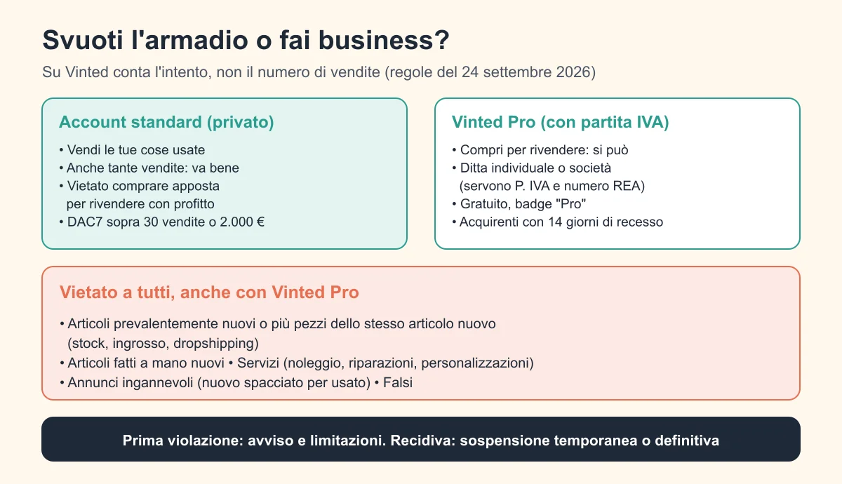 Account standard o Vinted Pro: cosa è permesso e cosa è vietato a tutti
