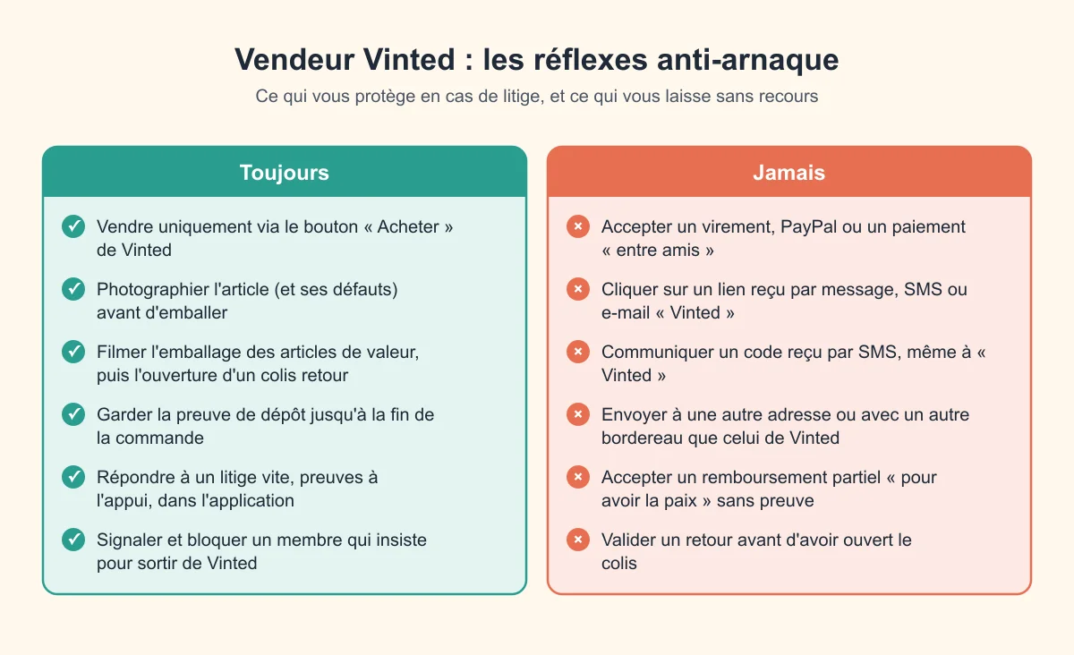 Les réflexes anti-arnaque du vendeur Vinted : ce qu'il faut toujours faire et ce qu'il ne faut jamais faire