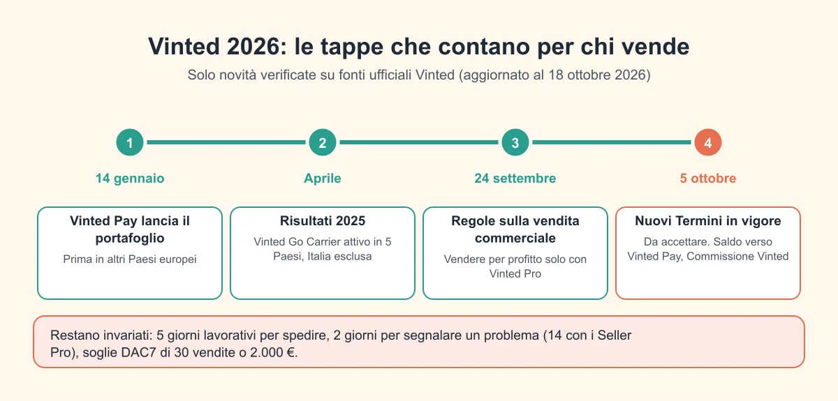 Linea del tempo delle principali novità Vinted del 2026 per chi vende